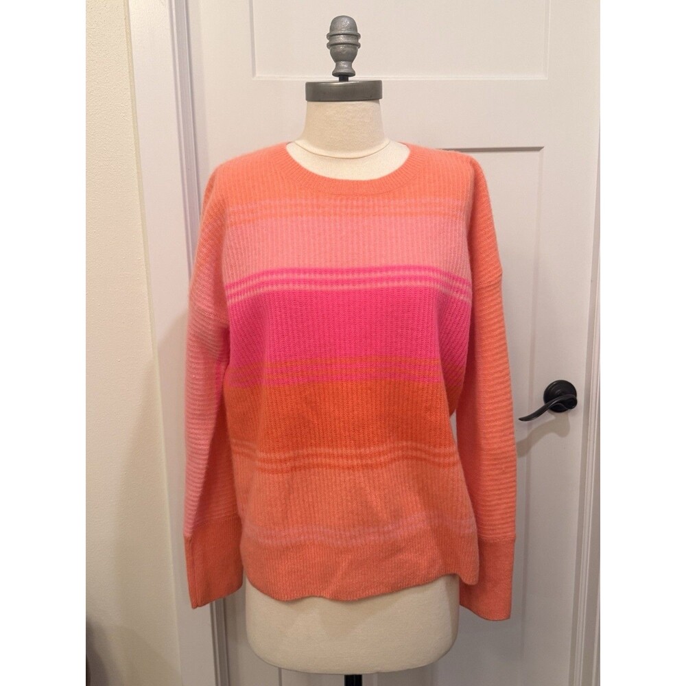 NWT Vineyard Vines 100% Cashmere Soft Peach Neon Pink Stripe Sweater L MSRP $248